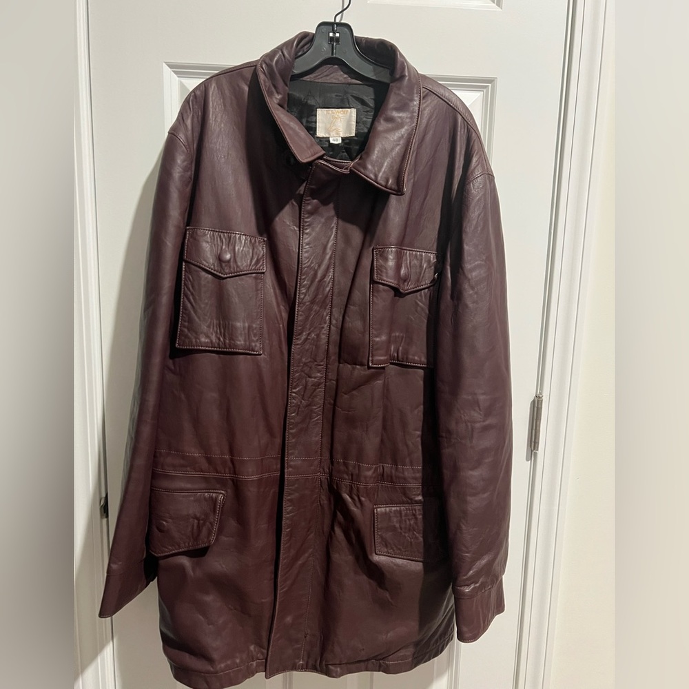 Men's Burgundy Leather Trench Coat